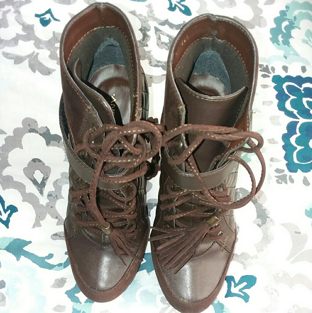 Brown leather and suede booties sz 7 - Picture 4 of 8